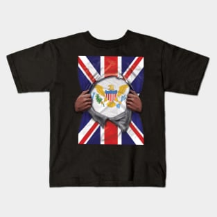 Virgin Islands Flag Great Britain Flag Ripped - Gift for Virgin Islander From Virgin Islands Kids T-Shirt